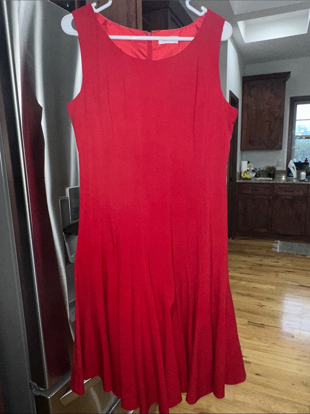Calvin Klein Red Fit and Flare Slimming Sleeveless Midi Dress